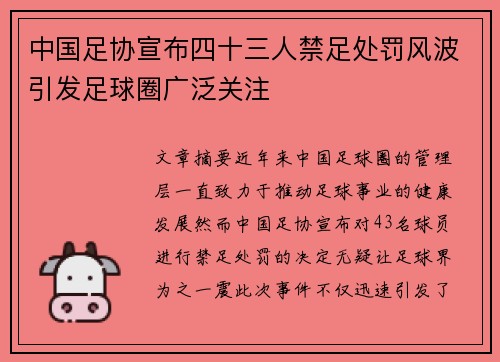 中国足协宣布四十三人禁足处罚风波引发足球圈广泛关注 中国足协宣布四十三人禁足处罚风波引发足球圈广泛关注